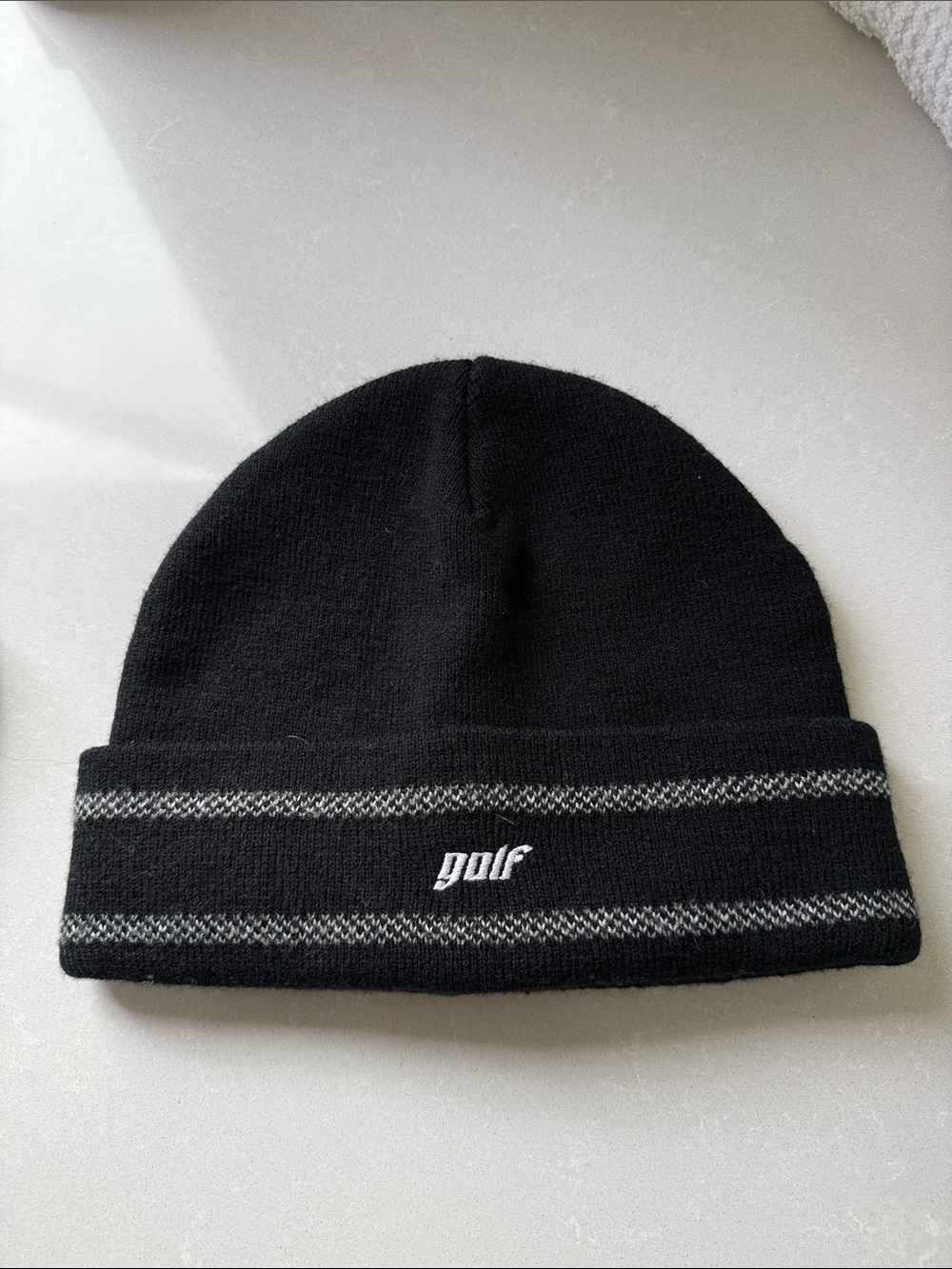 Golf Wang Black Beanie with Grey Stripe